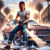 スクリーンと広告の世界で光る洗車シーンのアート