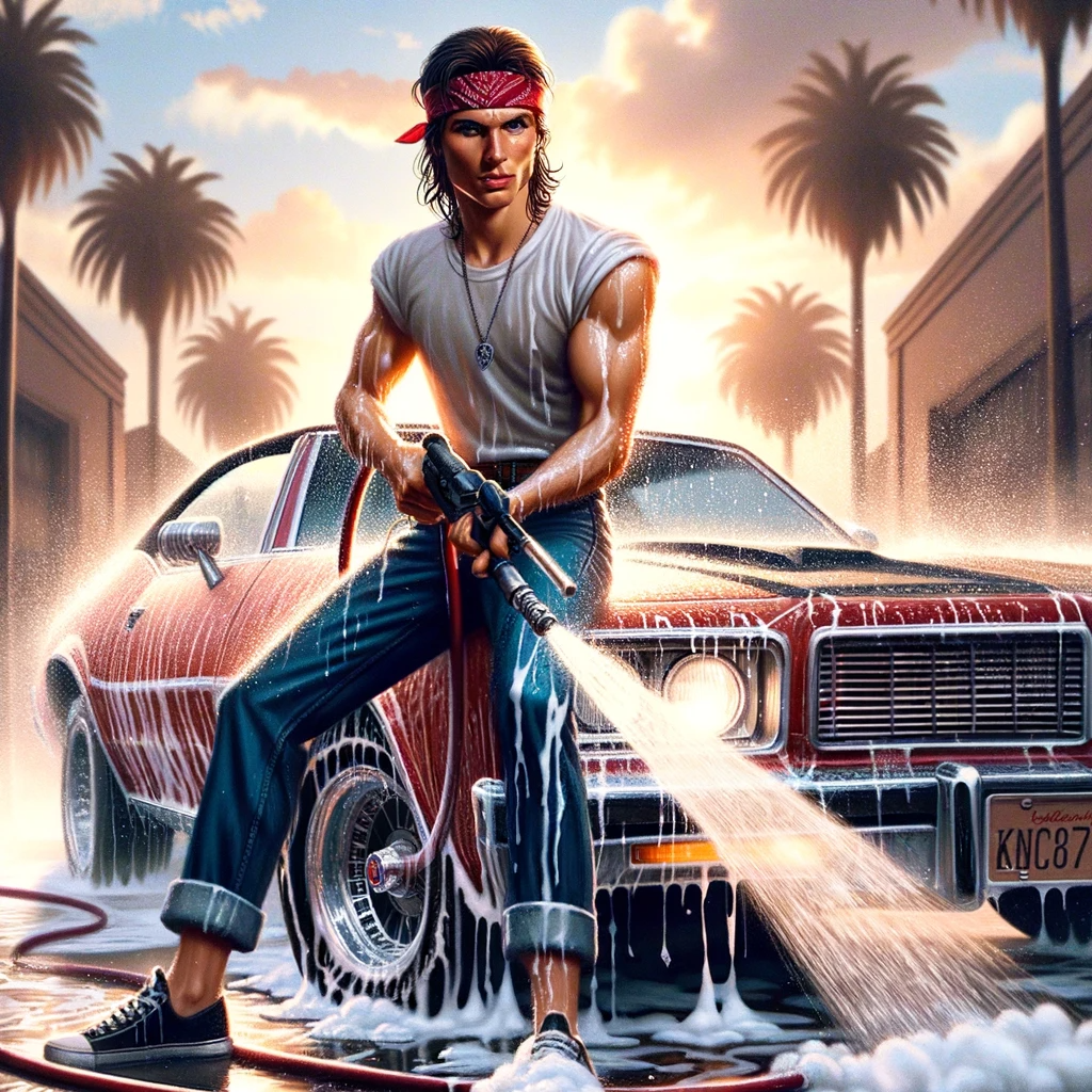 スクリーンと広告の世界で光る洗車シーンのアート